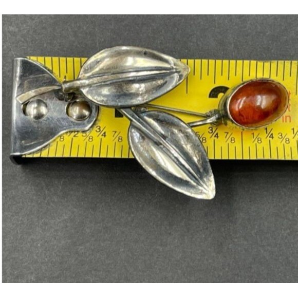Carl Ove Frydensberg Brooch pin Sterling silver mid century Modern Denmark amber - Picture 2 of 6
